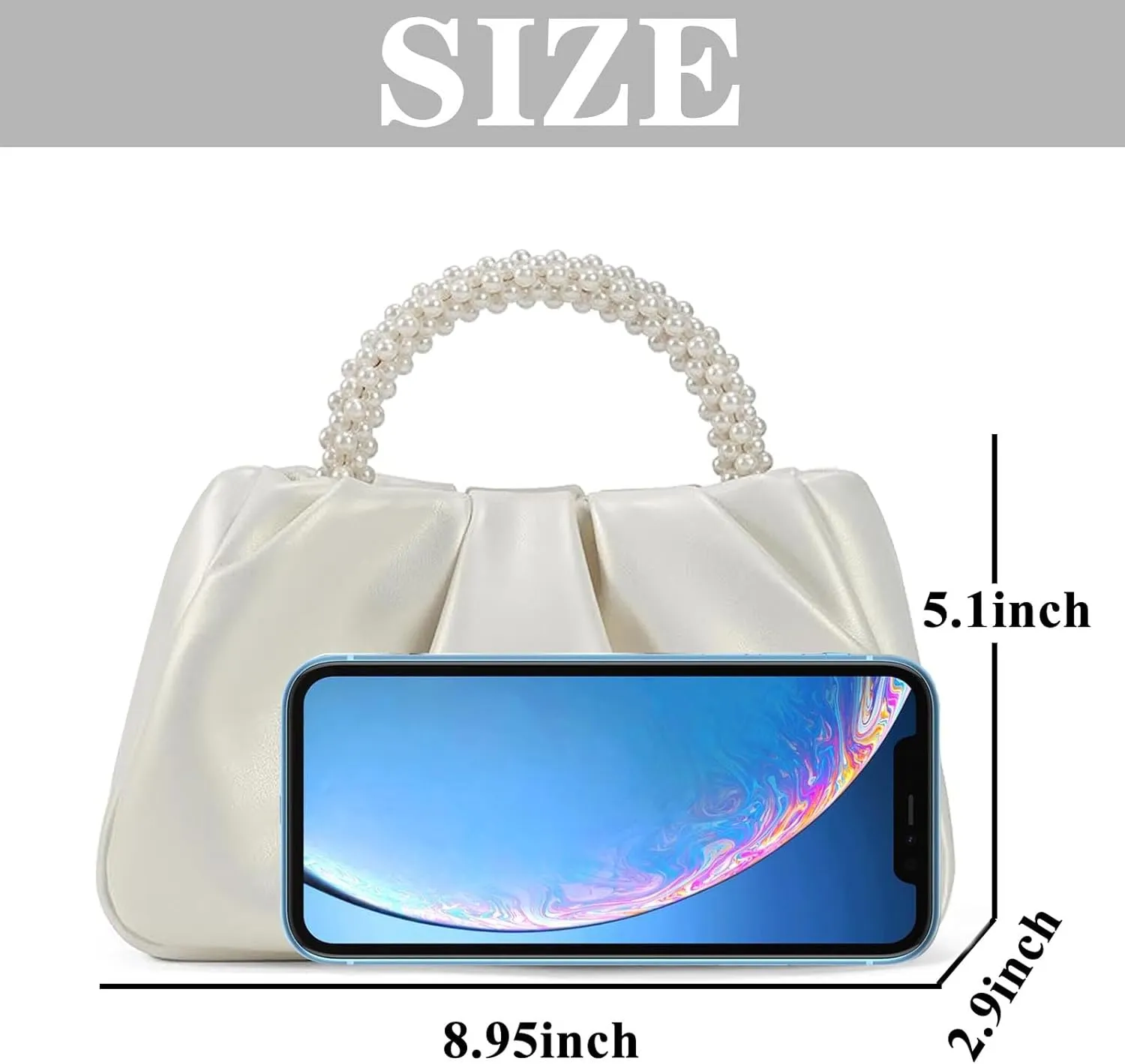 White Pearl Purse Women Soft Leather Evening Clutch Bag Wedding Prom Shoulder Crossbody Bag Small Chic Party Purse…