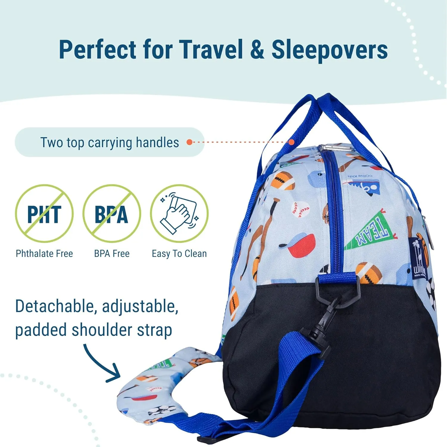 Wildkin Kids Overnighter Duffel Bag – Carry-On Size, Ideal for School & Sleepovers – Game On