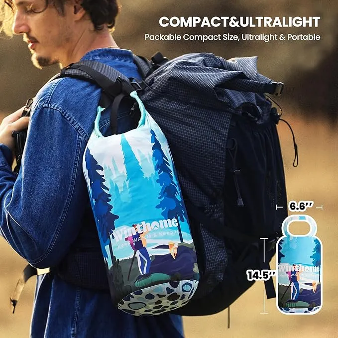 Winthome Camping Blanket, 78.6"x55.1" Oversized, Puffy, Packable, Lightweight, Waterproof Double Printed Warm Sleeping Blanket with Snap Buckle for Camping, Hiking, Travel