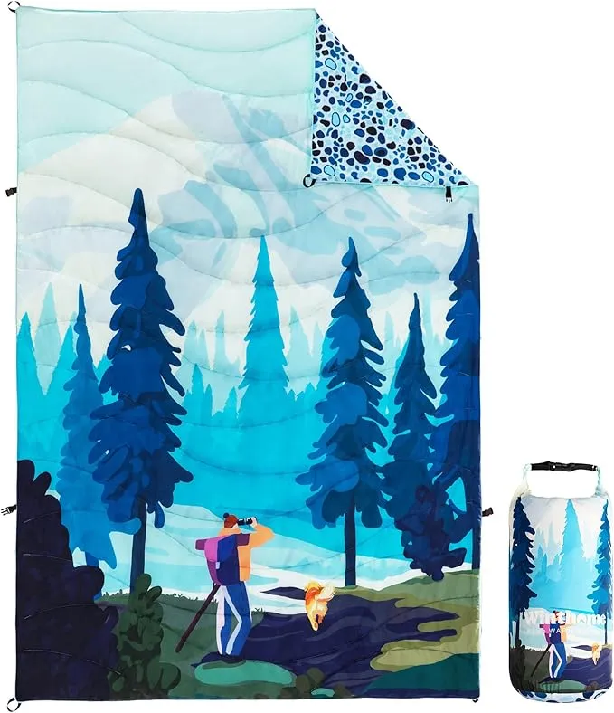 Winthome Camping Blanket, 78.6"x55.1" Oversized, Puffy, Packable, Lightweight, Waterproof Double Printed Warm Sleeping Blanket with Snap Buckle for Camping, Hiking, Travel