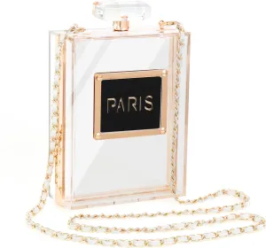 WJCD Clear Purses for Women Paris Perfume Shaped Clear Purse Evening Bags Vintage Banquet Handbag
