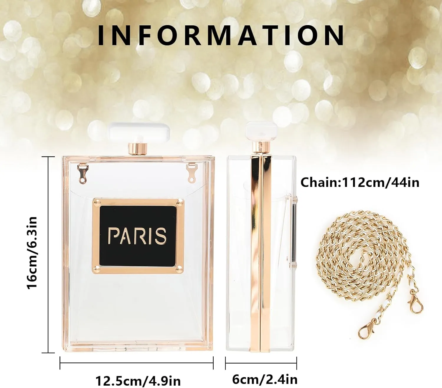 WJCD Clear Purses for Women Paris Perfume Shaped Clear Purse Evening Bags Vintage Banquet Handbag