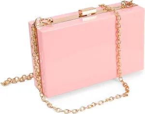 WJCD Women Clear Purse Acrylic Box Clutch Handbag, Small Transparent Crossbody Evening Bag Stadium Approved Gold Chain Strap