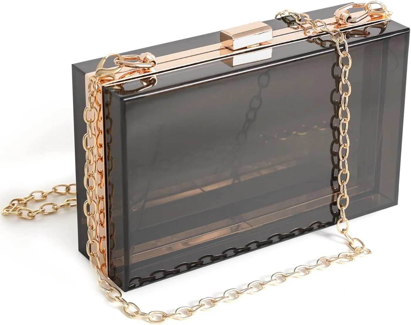 WJCD Women Clear Purse Acrylic Box Clutch Handbag, Small Transparent Crossbody Evening Bag Stadium Approved Gold Chain Strap