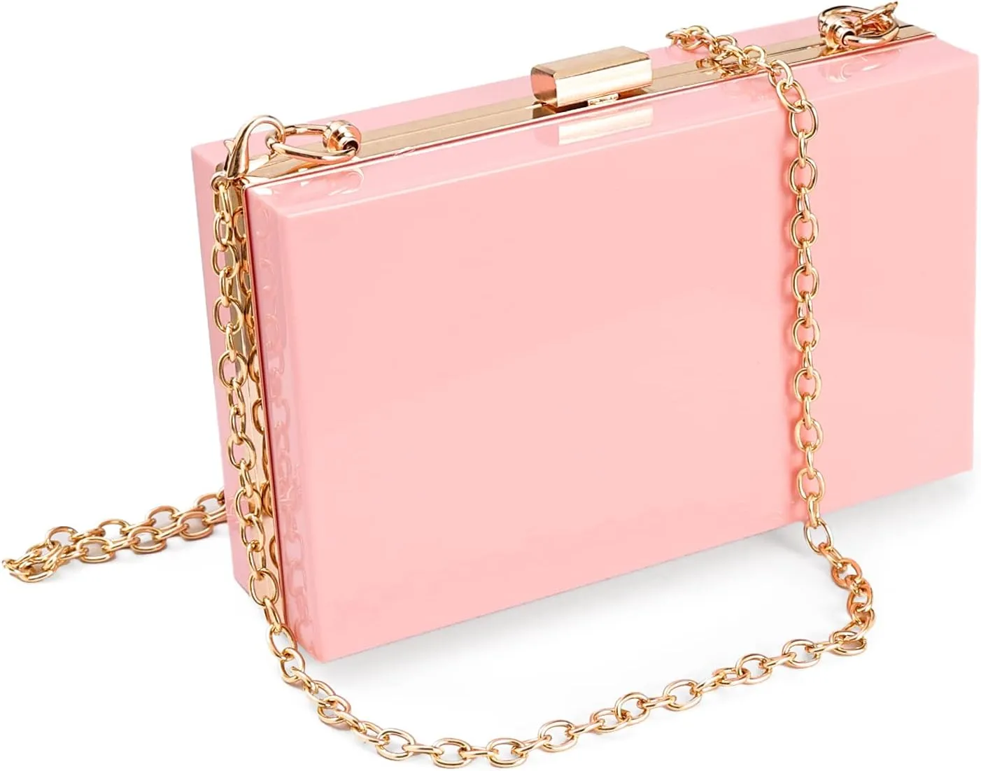 WJCD Women Clear Purse Acrylic Box Clutch Handbag, Small Transparent Crossbody Evening Bag Stadium Approved Gold Chain Strap