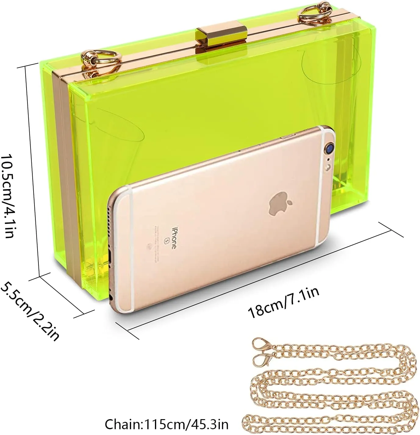 WJCD Women Clear Purse Acrylic Box Clutch Handbag, Small Transparent Crossbody Evening Bag Stadium Approved Gold Chain Strap