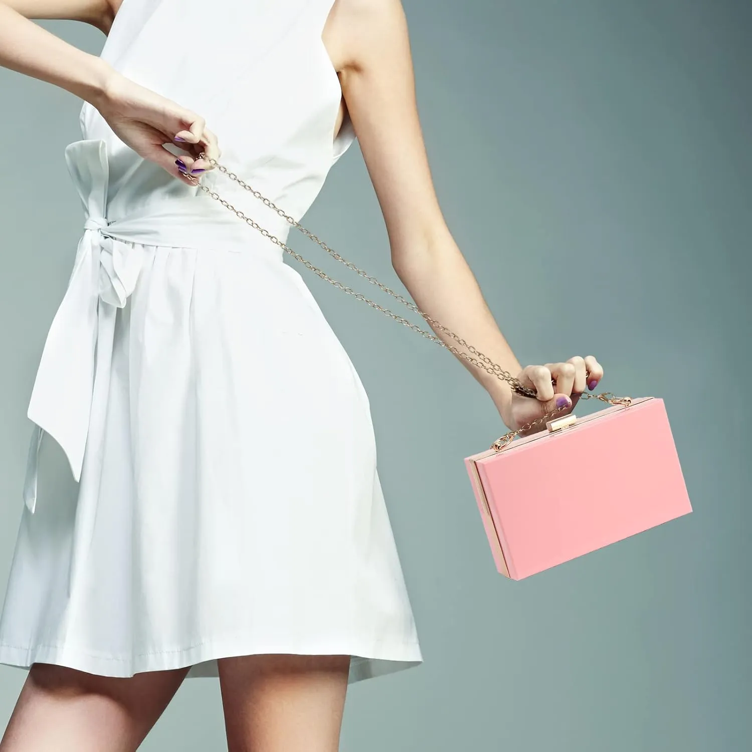 WJCD Women Clear Purse Acrylic Box Clutch Handbag, Small Transparent Crossbody Evening Bag Stadium Approved Gold Chain Strap
