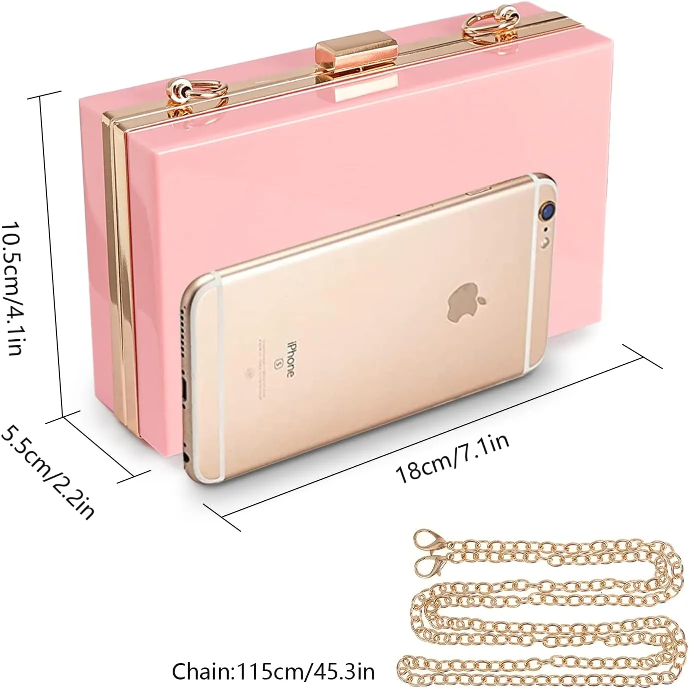WJCD Women Clear Purse Acrylic Box Clutch Handbag, Small Transparent Crossbody Evening Bag Stadium Approved Gold Chain Strap