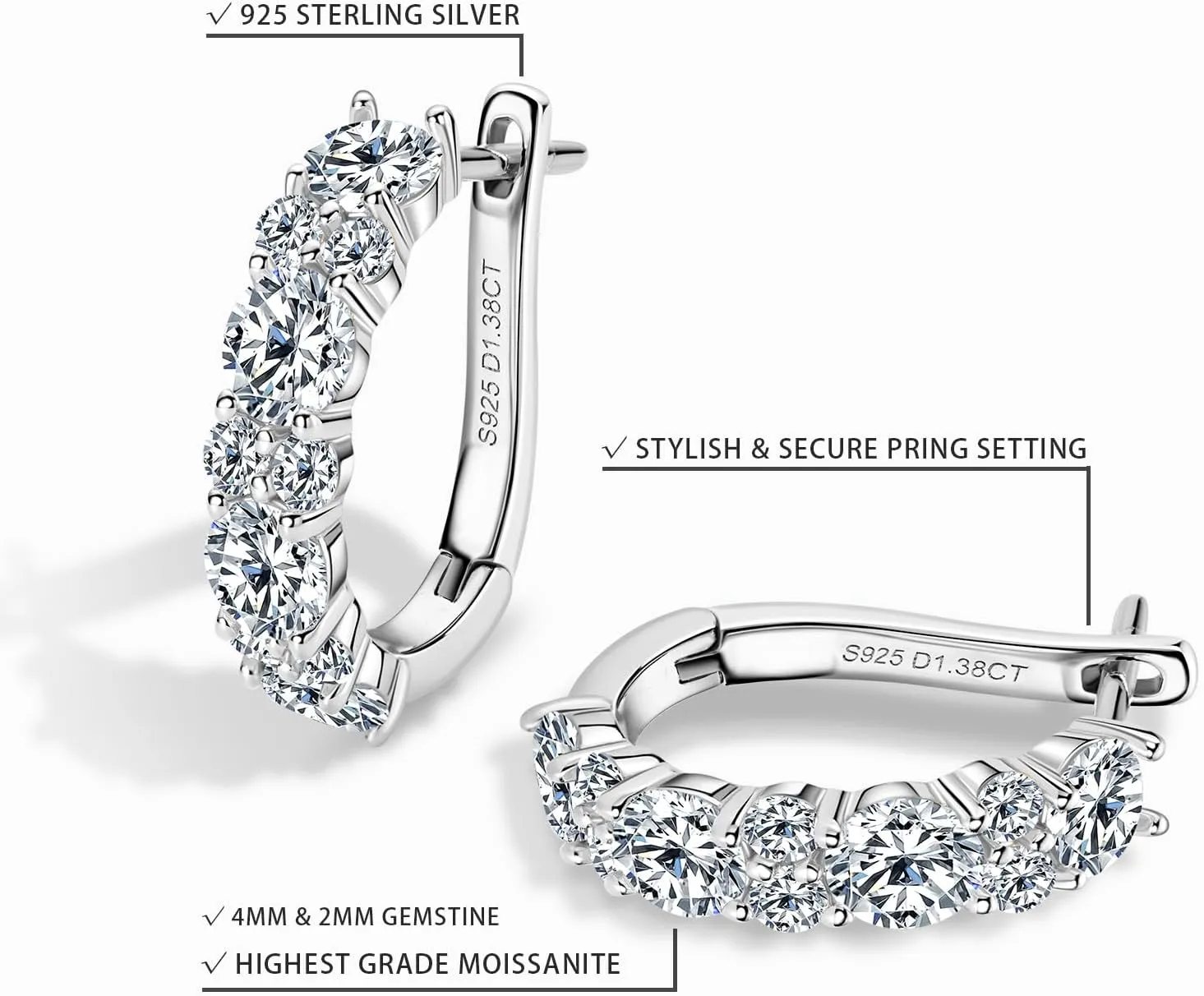 WOAINI Moissanite Hoop Earrings for Women Female Wife Mom, VVSI Clarity, 925 Sterling Silver Earring 18K Gold Plated, Small Huggie Hoop Earring, Anniversary Birthday Gifts for Lover Lady Friends