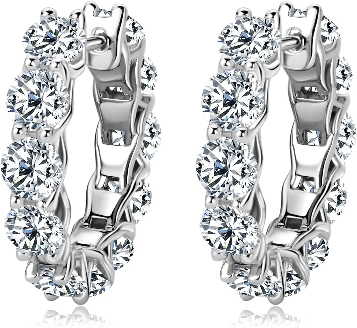 WOAINI Moissanite Tennis Hoop Earrings for Women Female Mom, VVSI Clarity, 925 Sterling Silver Earring 18K Gold Plated, Small Huggie Hoop Earring, Anniversary Birthday Gifts for Lover Lady Friend