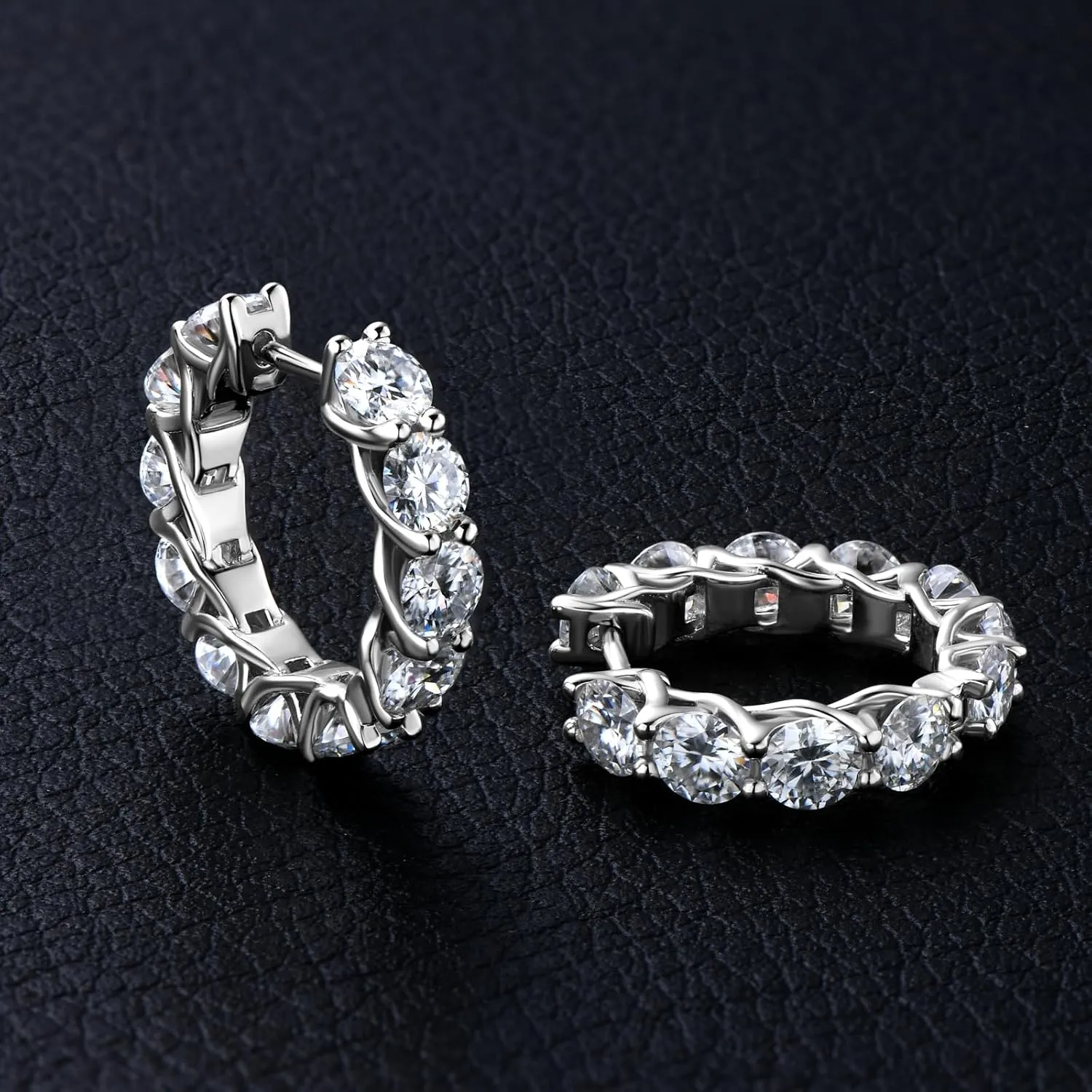 WOAINI Moissanite Tennis Hoop Earrings for Women Female Mom, VVSI Clarity, 925 Sterling Silver Earring 18K Gold Plated, Small Huggie Hoop Earring, Anniversary Birthday Gifts for Lover Lady Friend