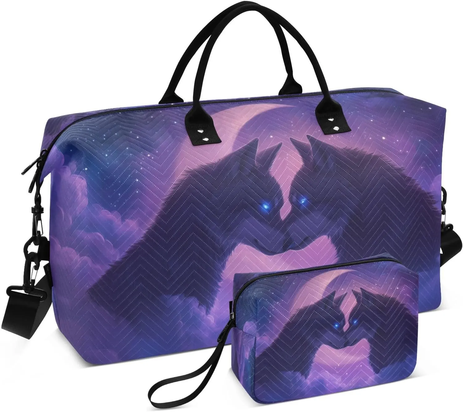 Wolf Purple Starry Moon Travel Duffel Bag with Toiletry Bag Weekender Bag for Carry on Sports Gym Bag for Overnight Weekend