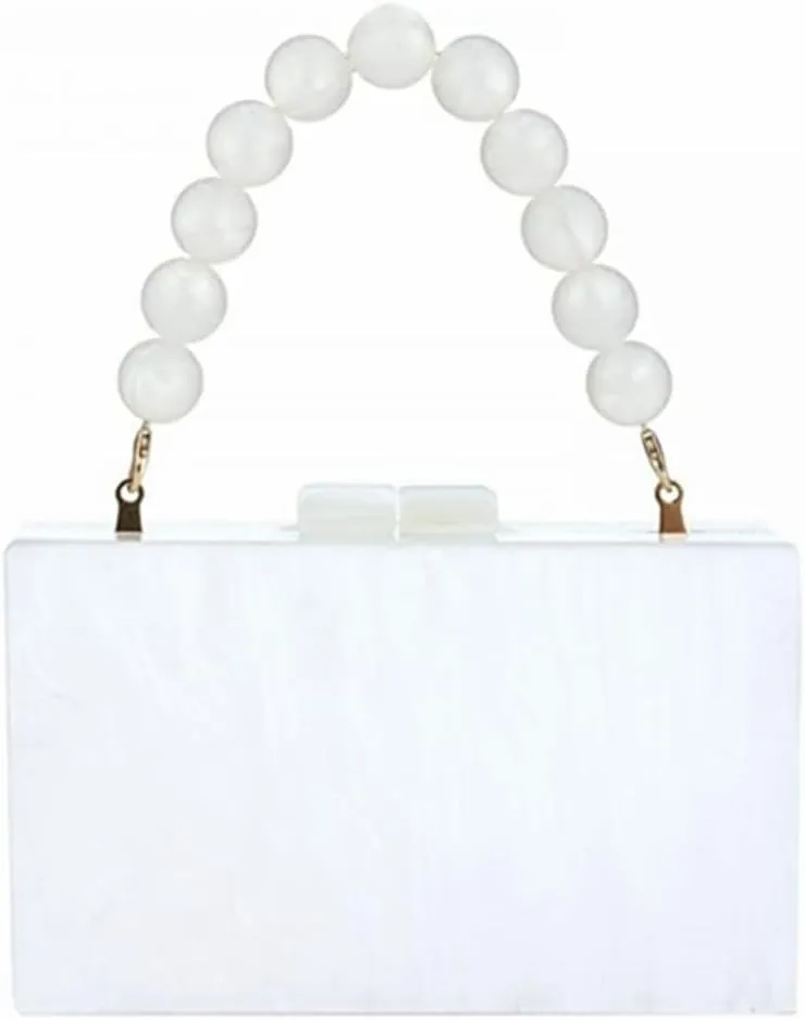 Women Acrylic Evening Clutch Bag Marbling Purse Handbag Stylish Pearl Chain Evening Bag for Wedding Cocktail Party