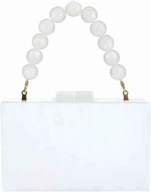 Women Acrylic Evening Clutch Bag Marbling Purse Handbag Stylish Pearl Chain Evening Bag for Wedding Cocktail Party