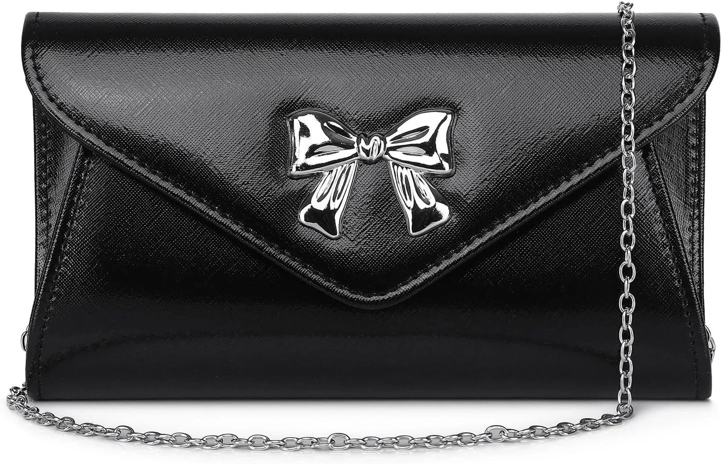 Women Bow Evening Clutch Purse Elegant PU Leather Shiny Party Bag with Detachable Chain Wedding Prom Handbag
