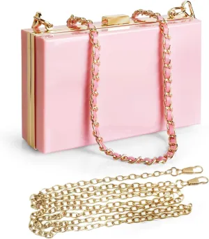 Women Clear Purse Acrylic Pink Clutch Bag, Evening Acrylic Clutch Bag, Crossbody Evening Bag, Shoulder Handbag With Removable Gold & Pink Chain Strap