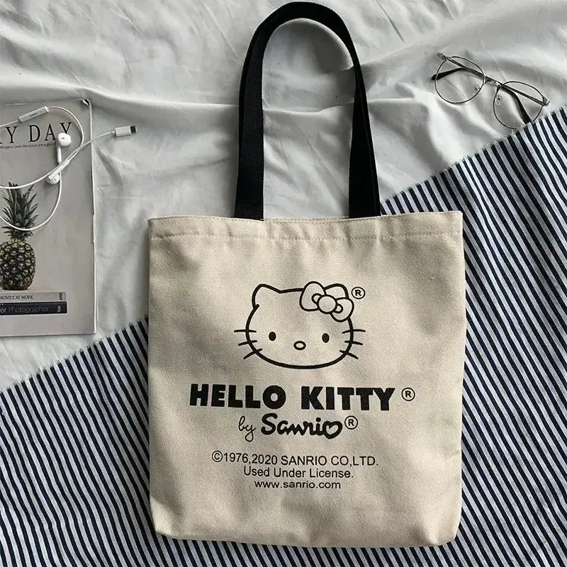 Women Cute Hello Kitty Canvas Tote Bag Femme Shopping Shoulder Bags Travel Tote Luxury Designer Handbags Bolsas Para Mujeres