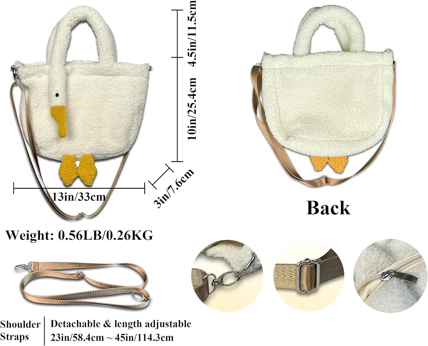 Women Cute Plush Goose Bag Funny Novelty Goose Purse Tote Handbag Shoulder Shopper Bag