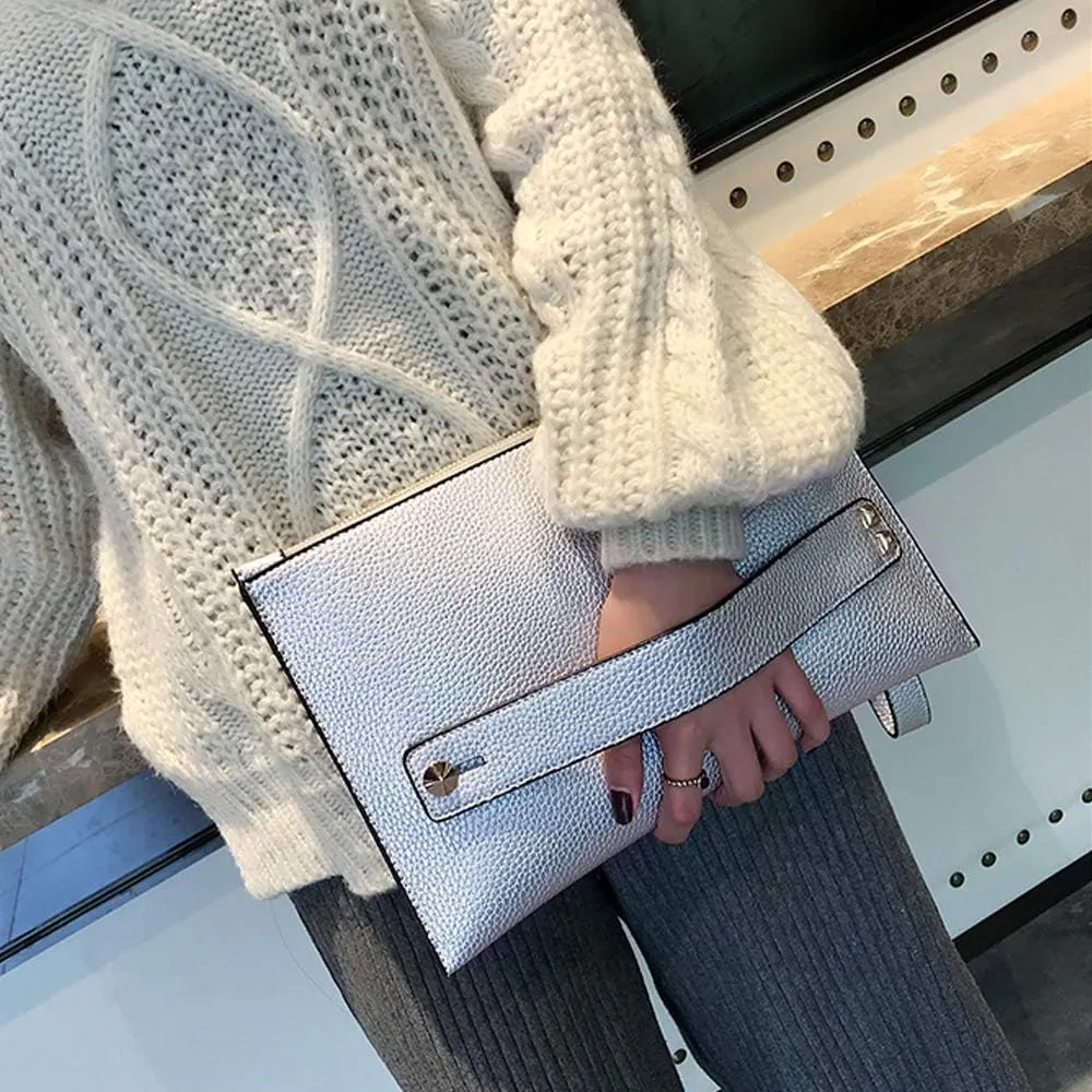 Women Envelope Clutch Bag PU Leather Female Day Clutches Large Purse Evening Bags with Wrist Strap