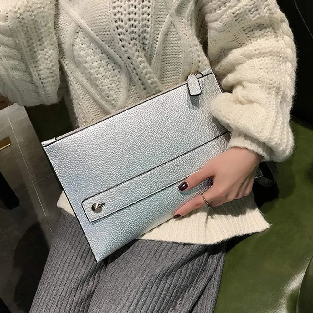 Women Envelope Clutch Bag PU Leather Female Day Clutches Large Purse Evening Bags with Wrist Strap