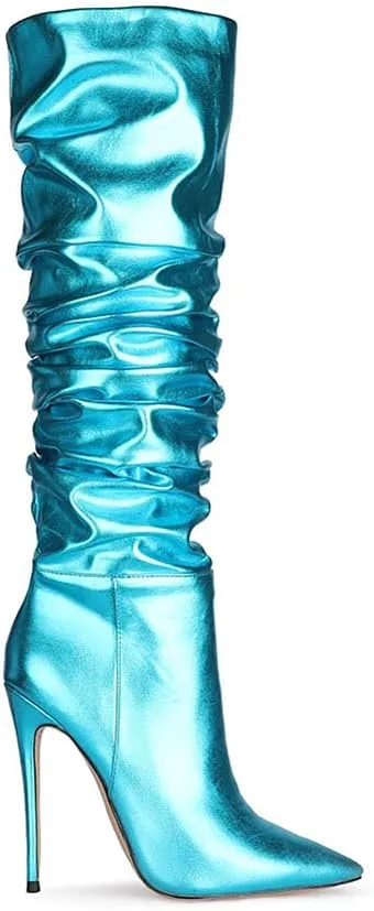 Women Fashion Slouchy Knee High Boots Pointed Toe High Heel Thigh High Boot Patent Mirror Stiletto Shoes