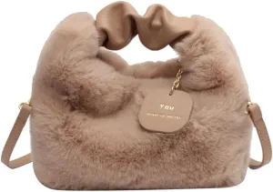 Women Fluffy Tote Bag Plush Shoulder Underarm Bag Faux Fur Crossbody Handbag with Strap Y2K Furry Purse Winter