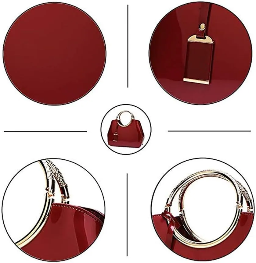 Women Handbags, Ladies Top Handle Bags, Patent Leather Stylish Tote Shoulder Bags Purse for Work, Wedding, Shopping, Dating