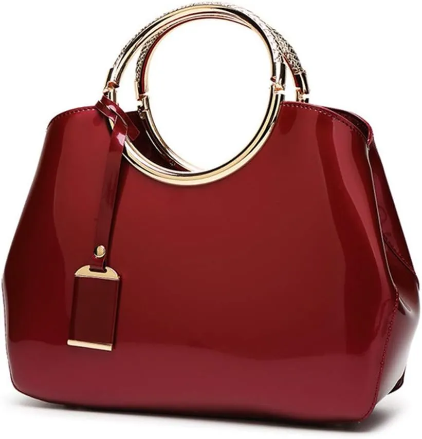 Women Handbags, Ladies Top Handle Bags, Patent Leather Stylish Tote Shoulder Bags Purse for Work, Wedding, Shopping, Dating