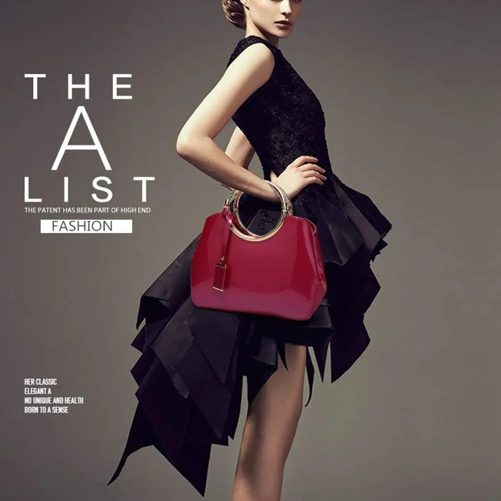 Women Handbags, Ladies Top Handle Bags, Patent Leather Stylish Tote Shoulder Bags Purse for Work, Wedding, Shopping, Dating