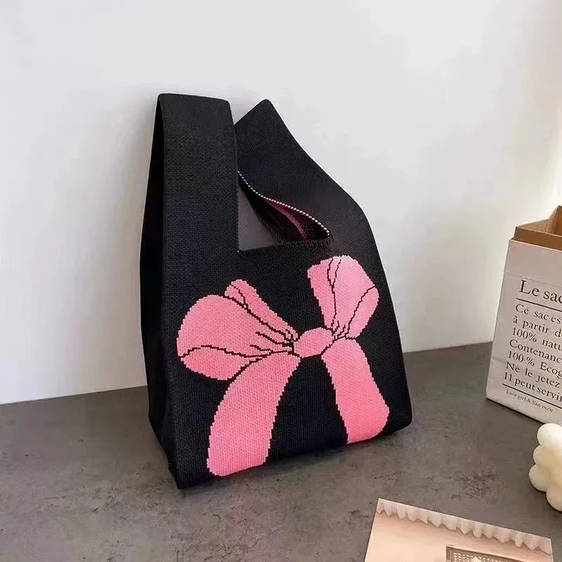 Women Handmade Knot Wrist Bag CNew Bowknot Knit Handbags asual Small Bow Tote Bag Girls Reusable Shopping Bags