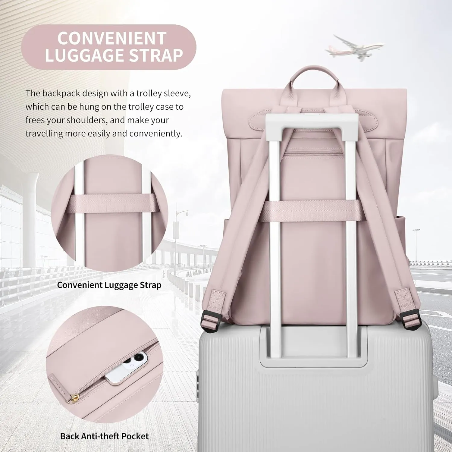 Women Laptop Backpack Computer Backpacks Carry On Waterproof backpack Fits 15.6 Inch Notebook Travel Commute College (Dusty Pink)