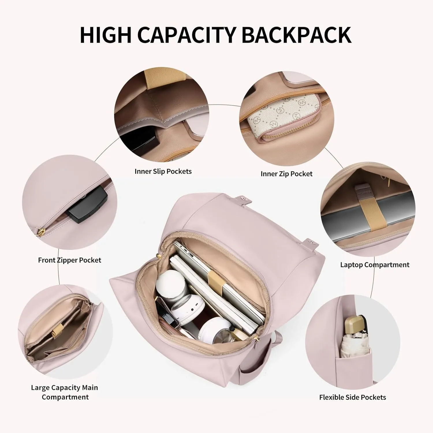 Women Laptop Backpack Computer Backpacks Carry On Waterproof backpack Fits 15.6 Inch Notebook Travel Commute College (Dusty Pink)