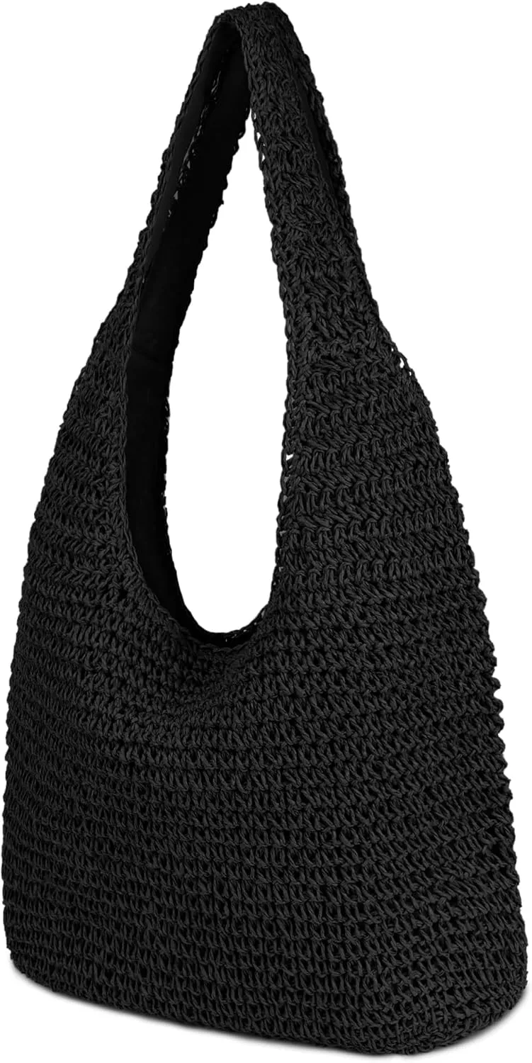 Women Large Straw Beach Bag Handmade Woven Shoulder Bags Hobo Tote Handbag Purse for Summer