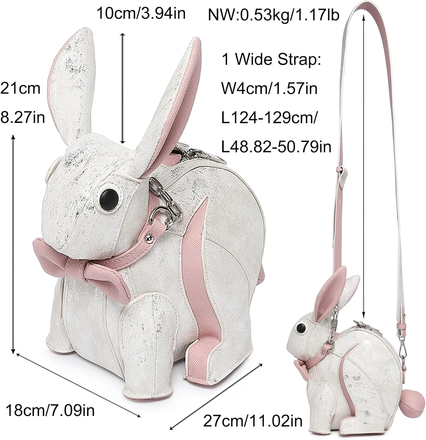 Women Luxury Fun Rabbit Shaped Crossbody Shoulder Bag PU Leather Unique Novelty Cute Rabbit Purse