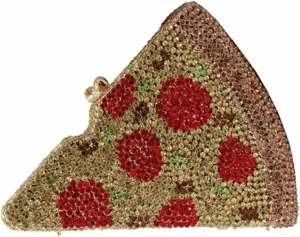Women Novelty Pizza Shaped Rhinestone Evening Bag Funny Pizza Crystal Clutch Purse Diamonds Handbag for Party Prom