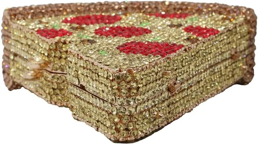 Women Novelty Pizza Shaped Rhinestone Evening Bag Funny Pizza Crystal Clutch Purse Diamonds Handbag for Party Prom