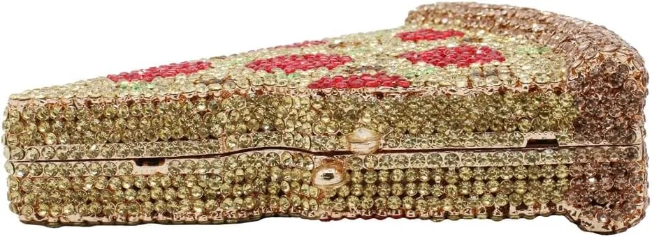 Women Novelty Pizza Shaped Rhinestone Evening Bag Funny Pizza Crystal Clutch Purse Diamonds Handbag for Party Prom