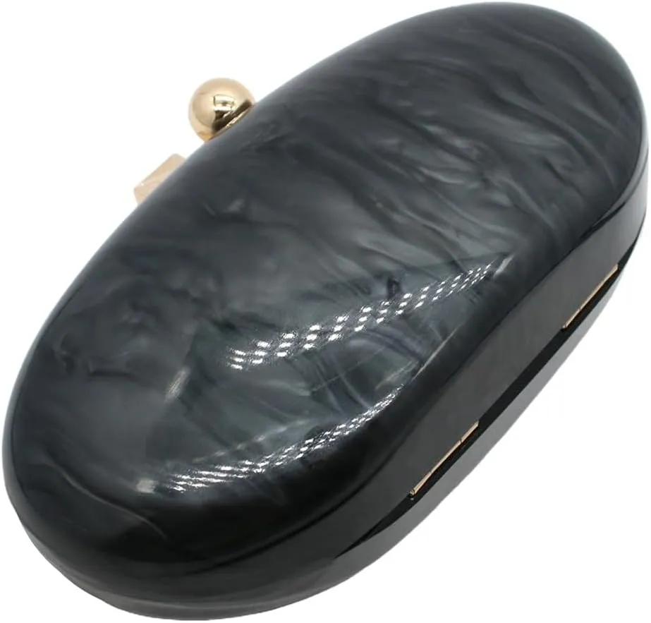 Women Oval Acrylic Evening Clutch Bag Ladies Marble Purses and Handbags Pearl Acrylic Shoulder Bag for Wedding Party