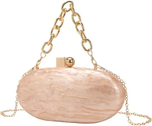 Women Oval Acrylic Evening Clutch Bag Ladies Marble Purses and Handbags Pearl Acrylic Shoulder Bag for Wedding Party