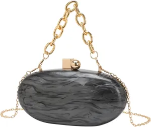 Women Oval Acrylic Evening Clutch Bag Ladies Marble Purses and Handbags Pearl Acrylic Shoulder Bag for Wedding Party