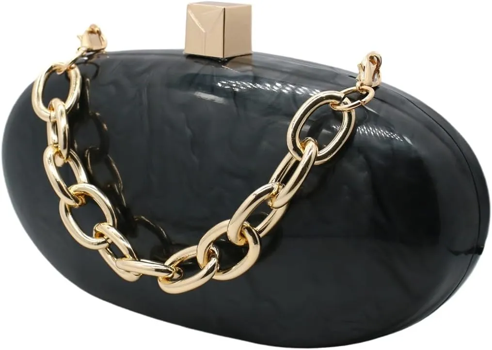 Women Oval Acrylic Evening Clutch Bag Ladies Marble Purses and Handbags Pearl Acrylic Shoulder Bag for Wedding Party