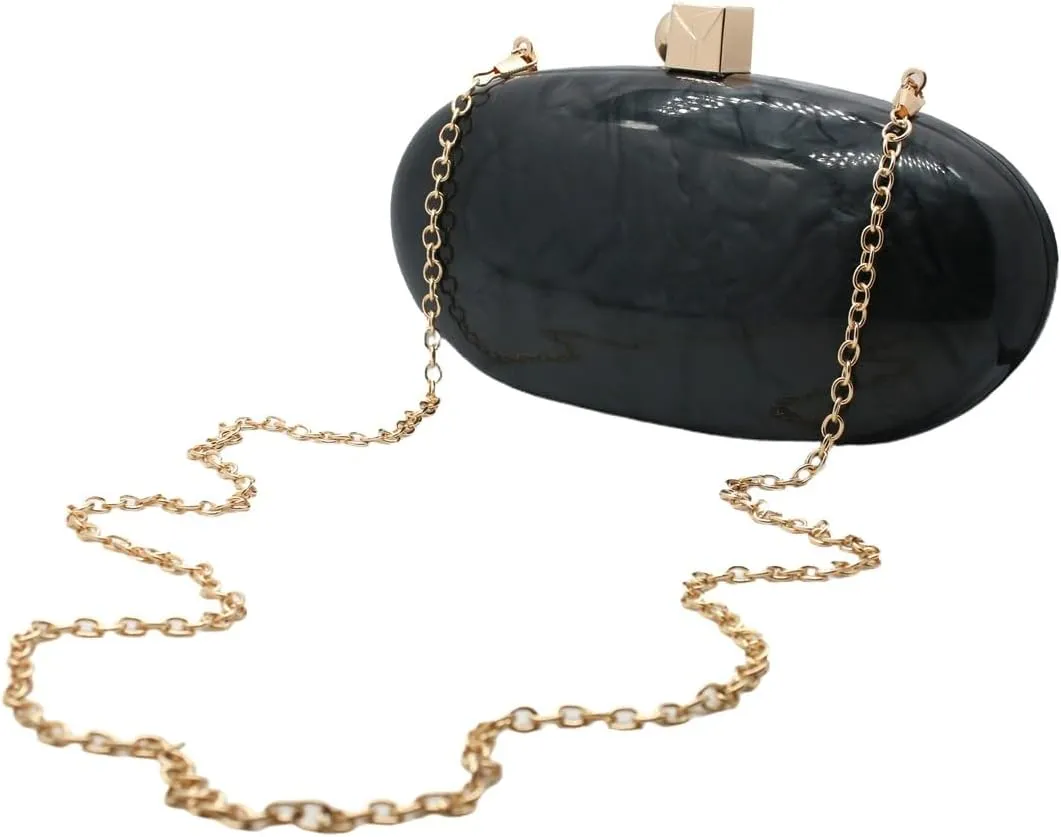 Women Oval Acrylic Evening Clutch Bag Ladies Marble Purses and Handbags Pearl Acrylic Shoulder Bag for Wedding Party