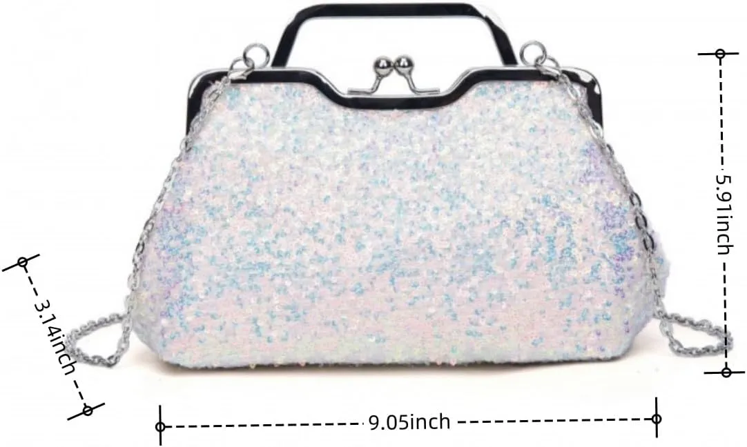 Women Sequins Evening Handbag Glitter Top Handle Purse Chain Cross-body Bag
