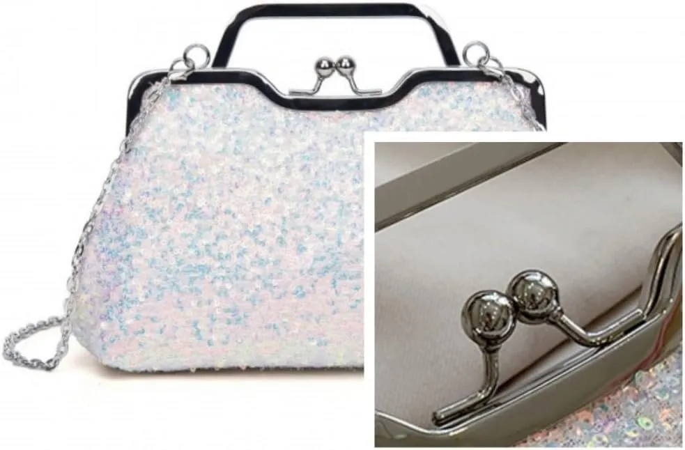 Women Sequins Evening Handbag Glitter Top Handle Purse Chain Cross-body Bag