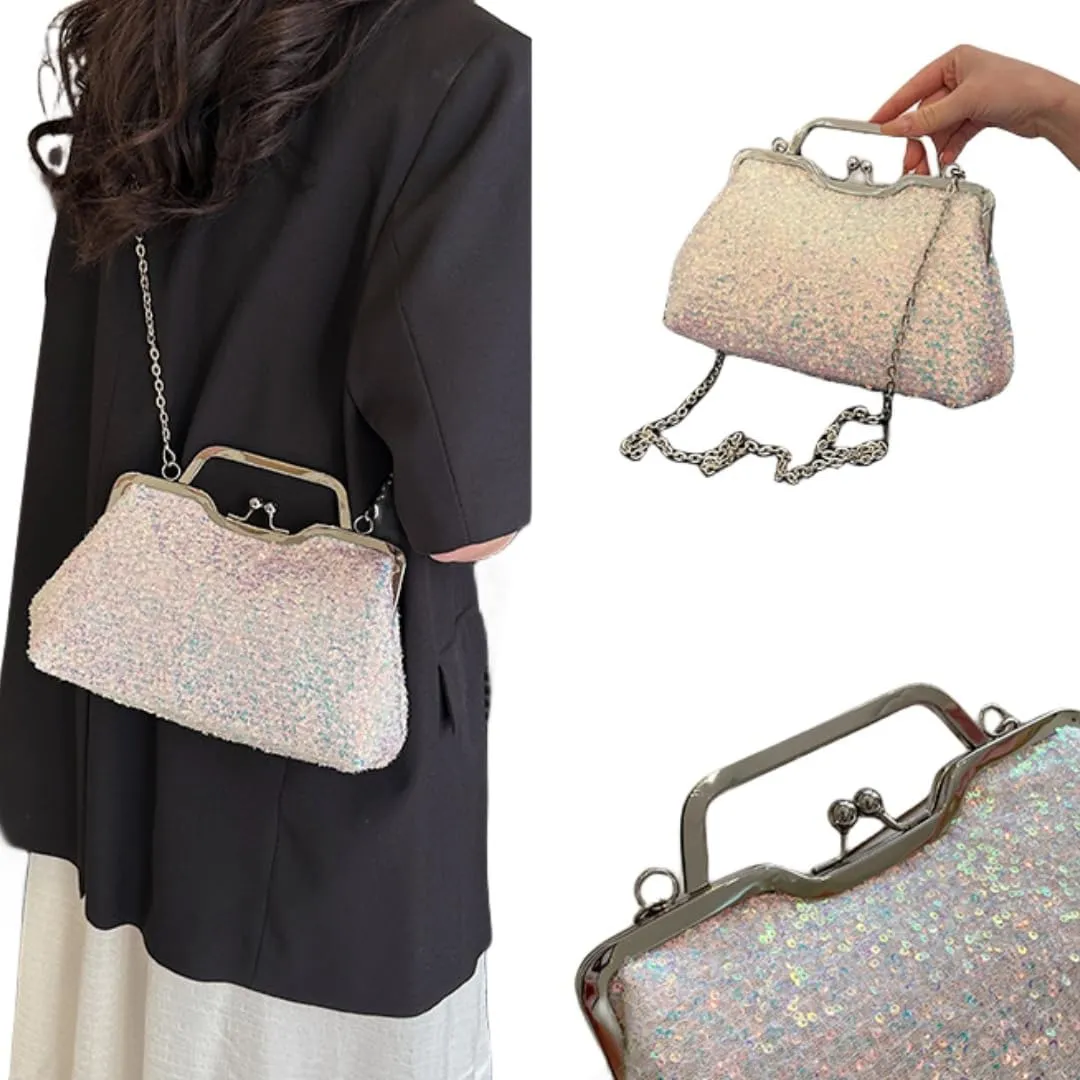 Women Sequins Evening Handbag Glitter Top Handle Purse Chain Cross-body Bag