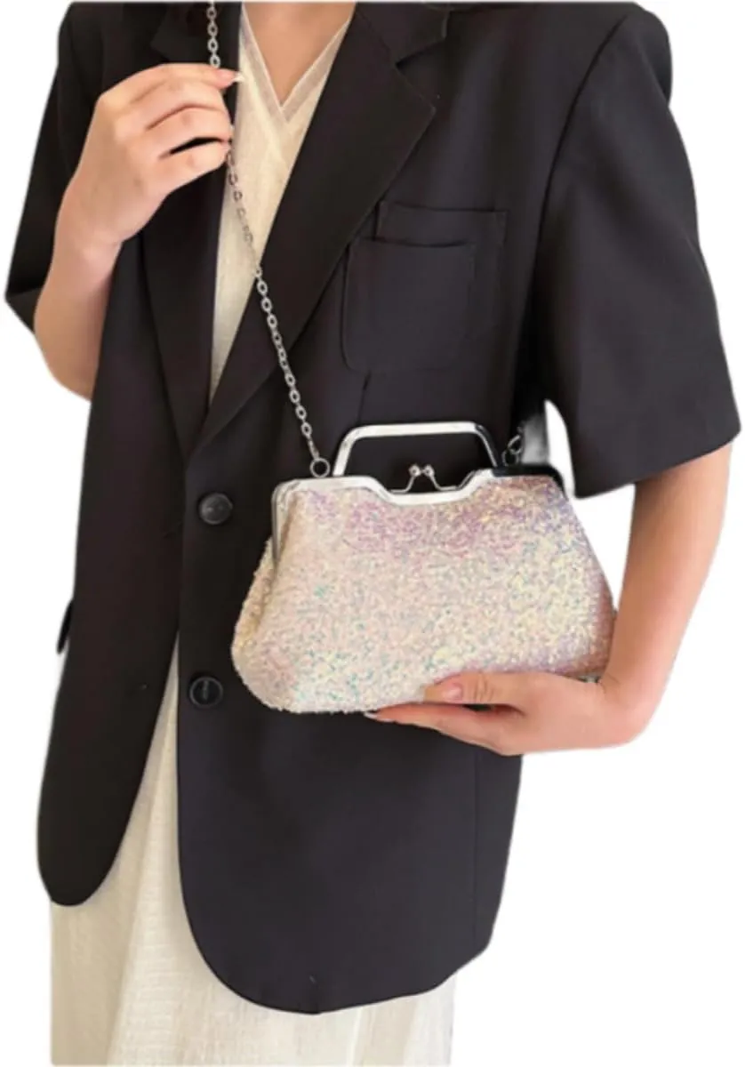 Women Sequins Evening Handbag Glitter Top Handle Purse Chain Cross-body Bag