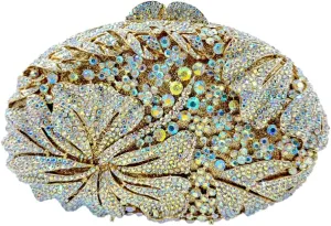 Women Sparkly Flower Diamonds Evening Bag Crystal Clutch Purse Rhinestone Bridal Clutch for Wedding Party Prom