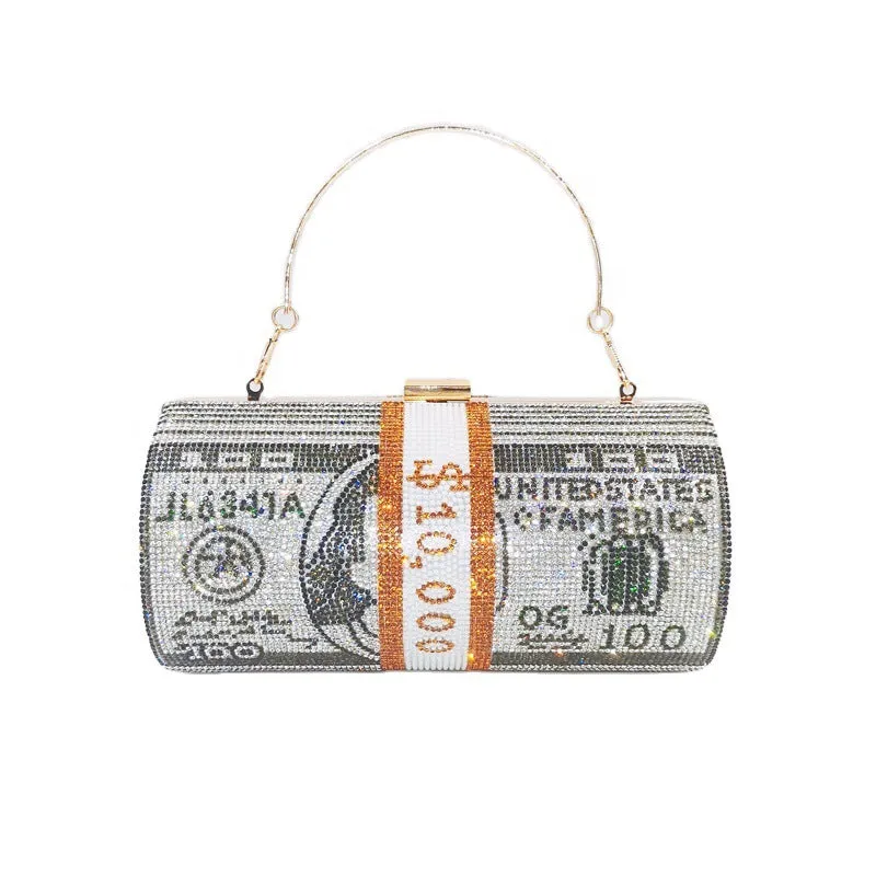 Women Stack of Cash Evening Bag Crystal Rhinestone Clutch