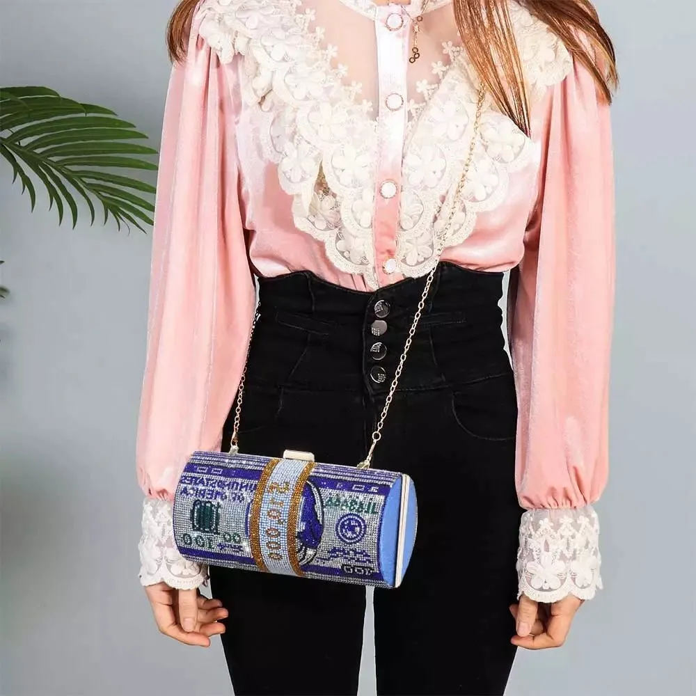 Women Stack of Cash Evening Bag Crystal Rhinestone Clutch