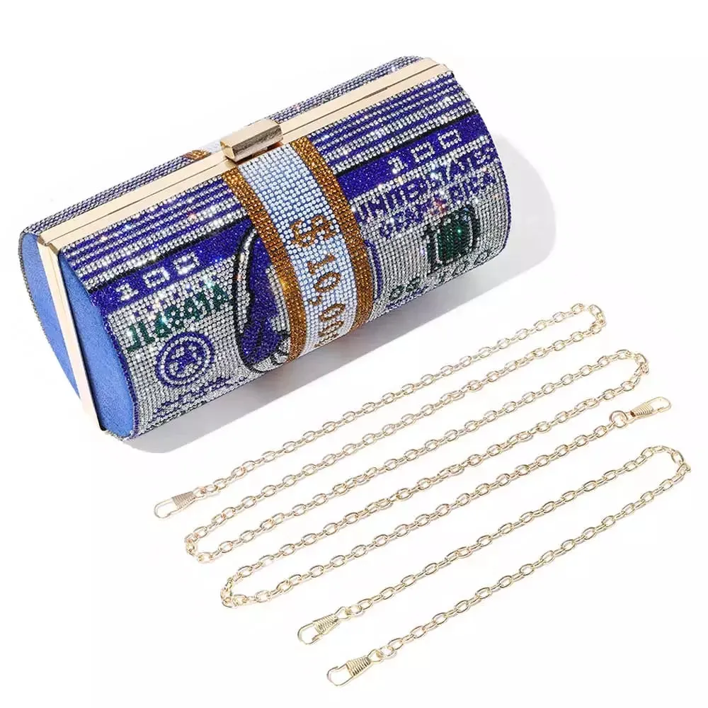 Women Stack of Cash Evening Bag Crystal Rhinestone Clutch